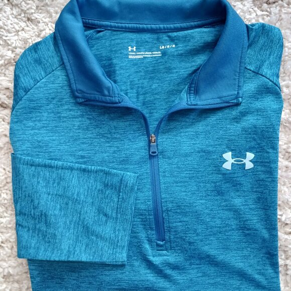 Under Armour Mens Tech 1/4 Zip Long Sleeve Running Shirt Loose Green Blue Sz LG - Picture 1 of 10
